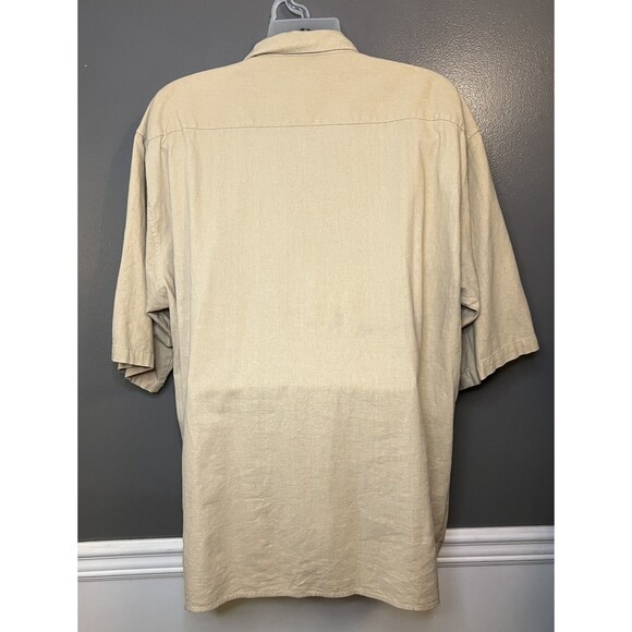 Trust Shirt Mens 3XL Beige Linen Blend Short Sleeve Button Up Casual Lightweight - Picture 5 of 7